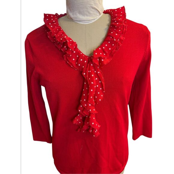 Jones New York Red Knit Top Removable Ruffle Collar Sz. XL 3/4 Sleeves - Picture 8 of 11